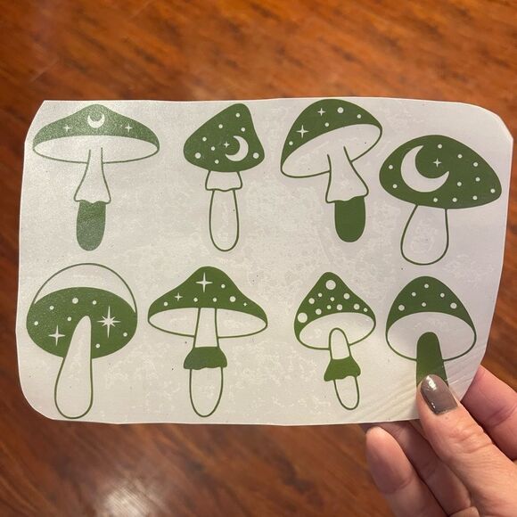 6 Green Magic Mushrooms Vinyl Decals - Picture 1 of 6